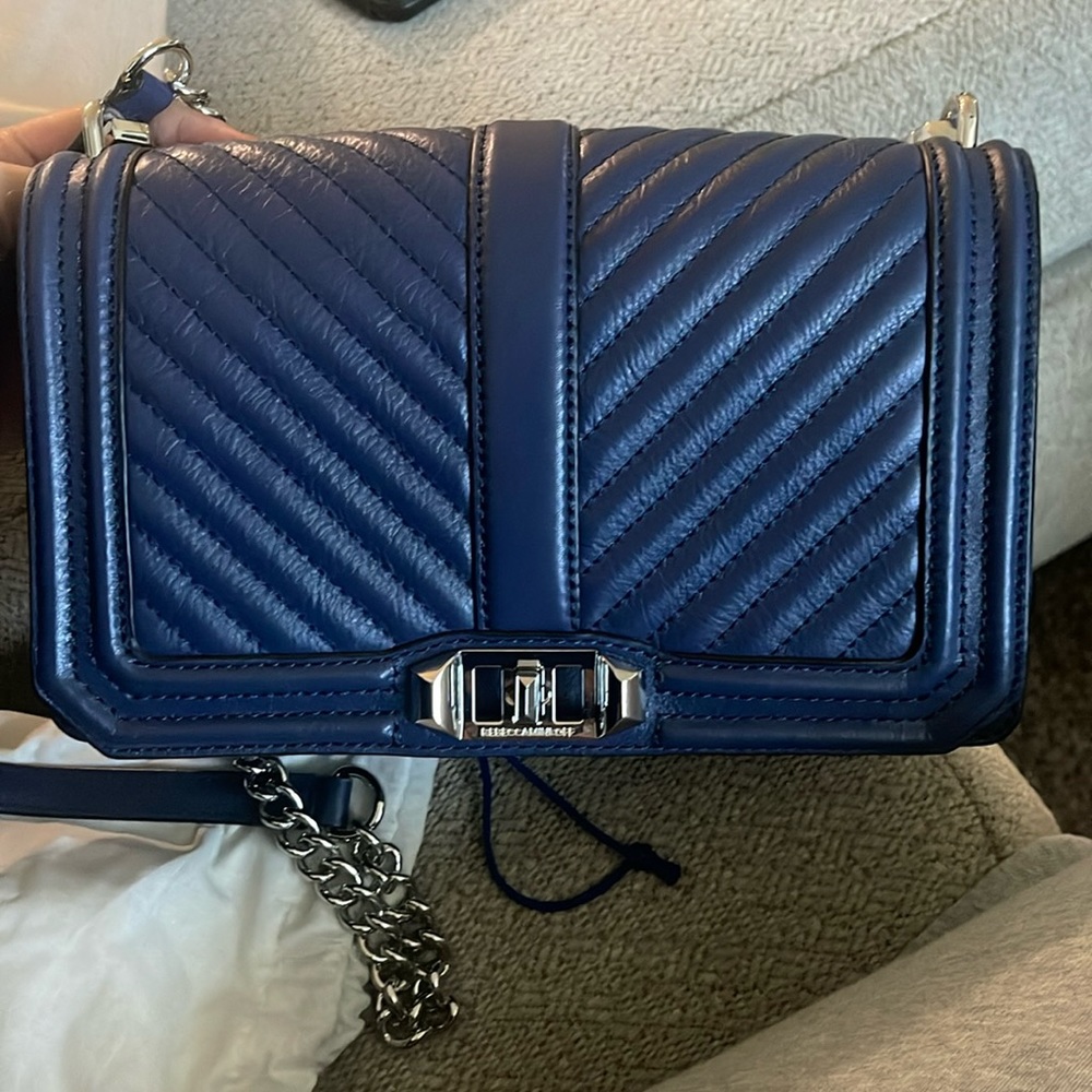 Rebecca Minkoff Chevron Quilted Love Crossbody - Blue with Silver